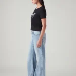 Women's Light Blue Loose Bootcut Fit High Rise Jeans