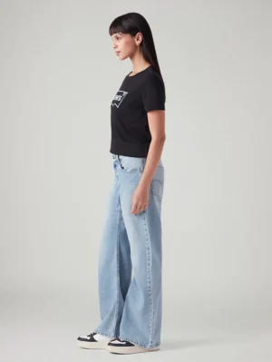 Women's Light Blue Loose Bootcut Fit High Rise Jeans